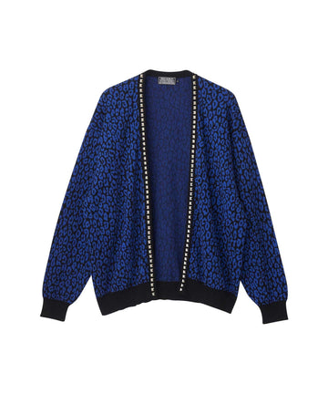 Leopard Pattern Jacquard Studded Cardigan