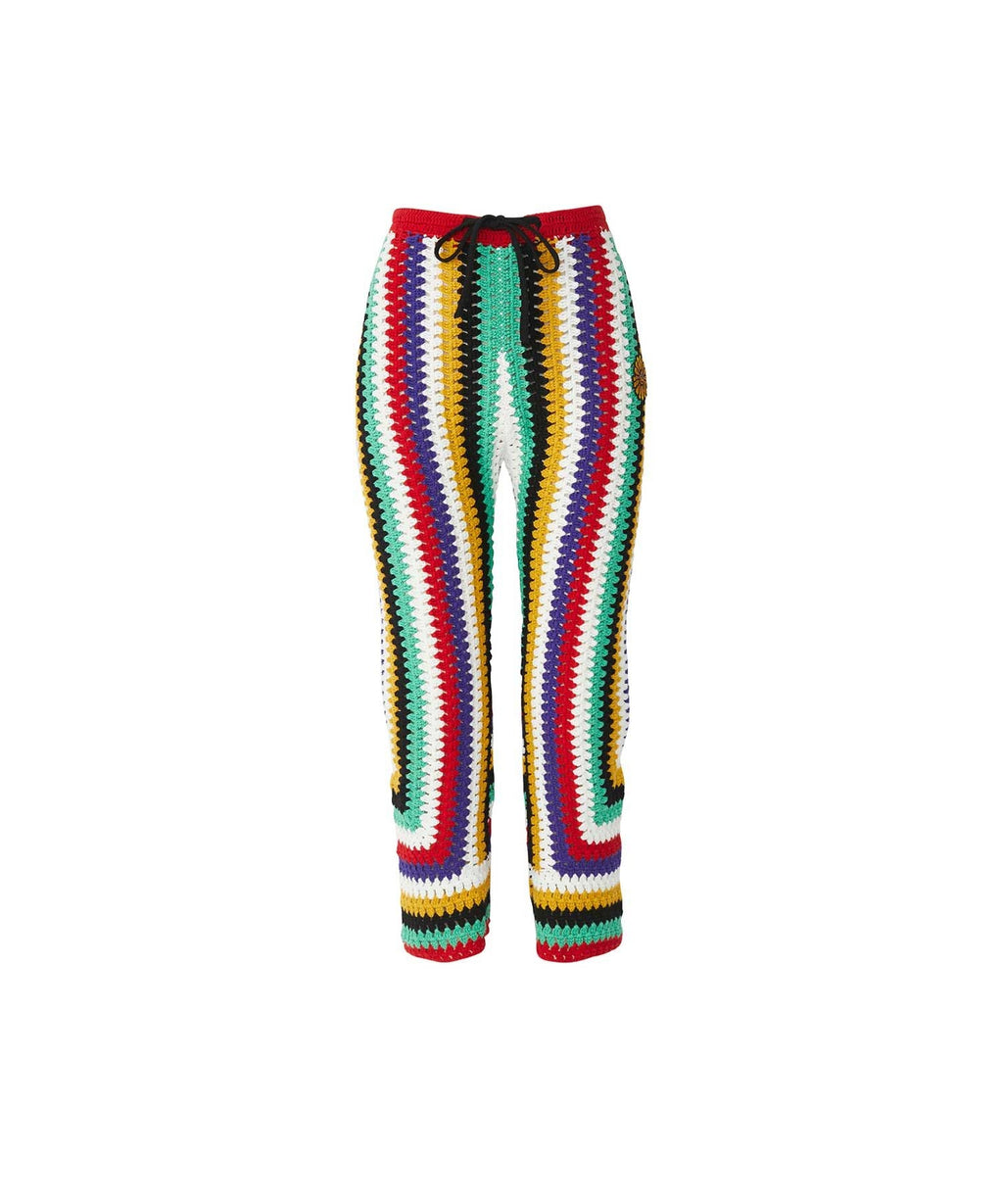 Flower Power Patch Three-Quarter Length Hand-Knit Pants
