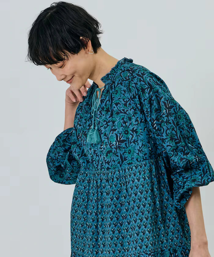 India Flower Print 4-Tiered Dress