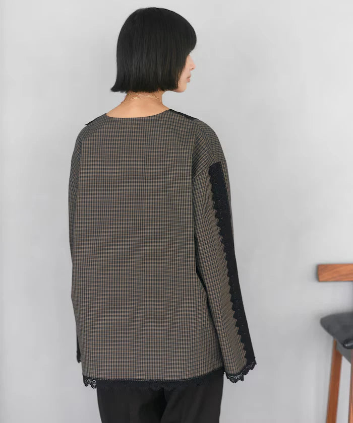 Lace Panel V-Neck Shirt