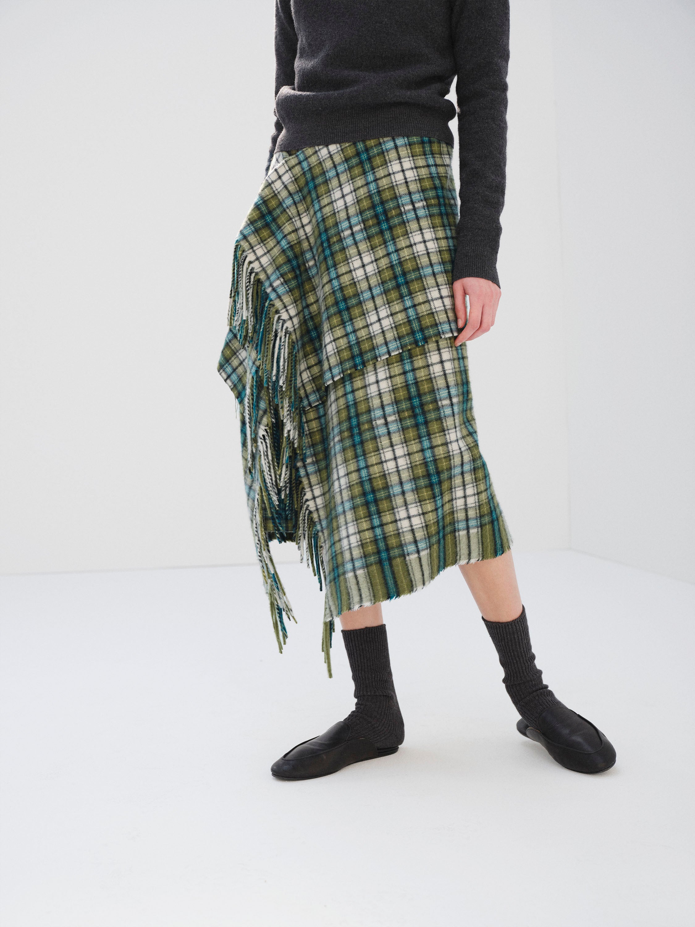 CASHMERE CHECK WRAP SKIRT