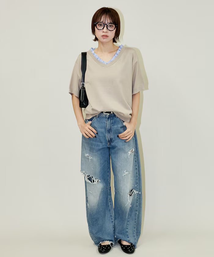Shirt Frill V-Neck Half Sleeve Summer Knit Limited Edition
