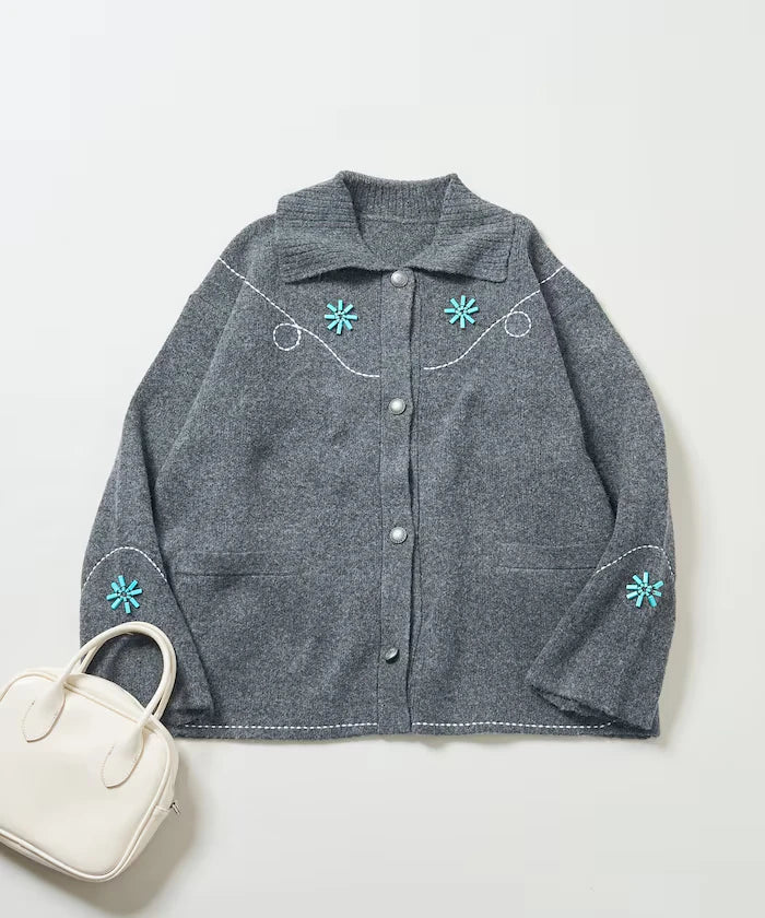 Western-Style Beaded Knit Cardigan