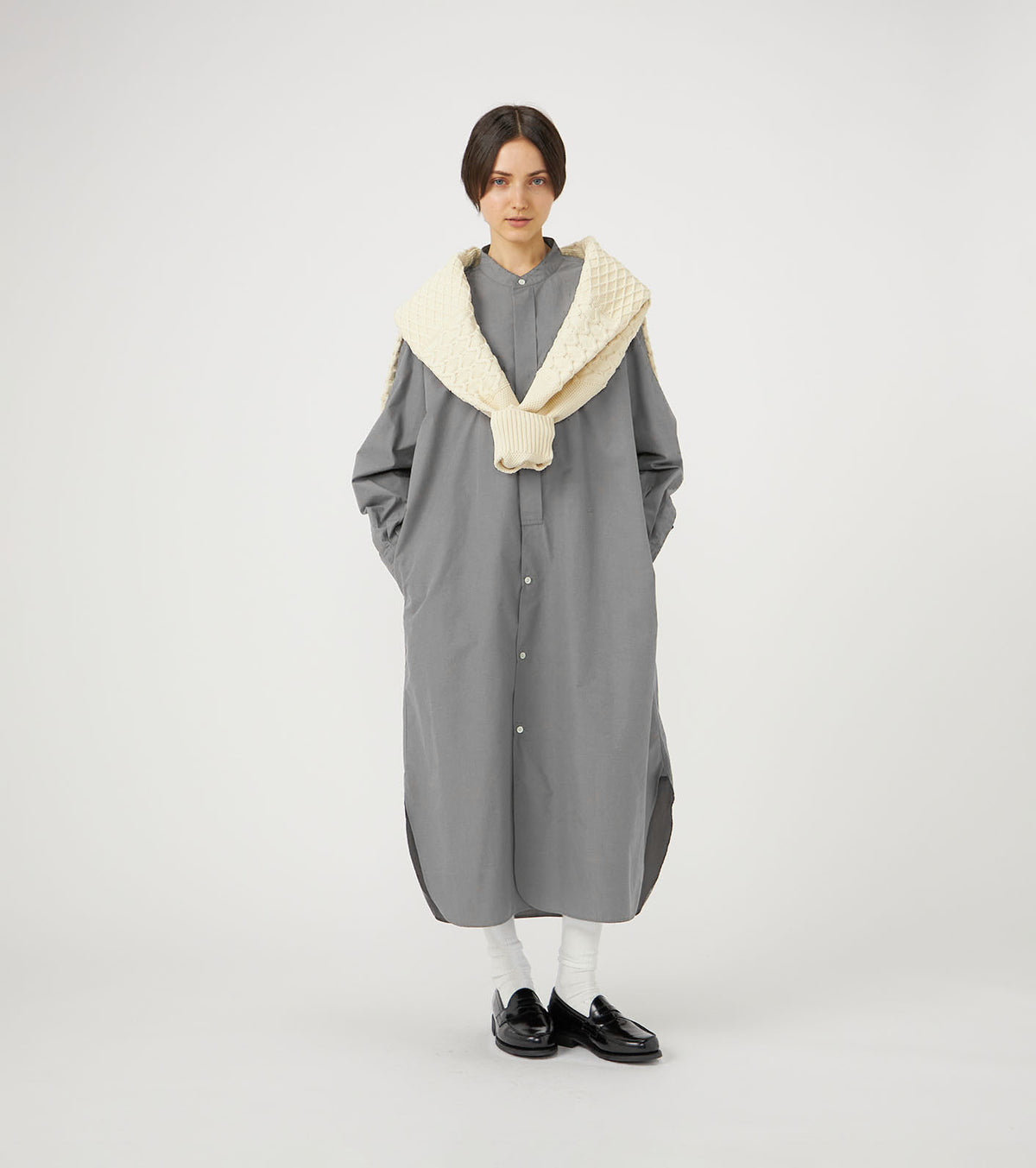 Band Collar Wind Shirt Dress