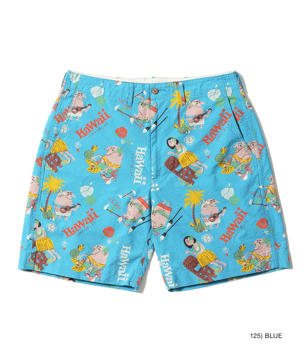 Cotton Seersucker Shorts "Trip To Hawaii" by Ryohei Yanagihara with Mookie