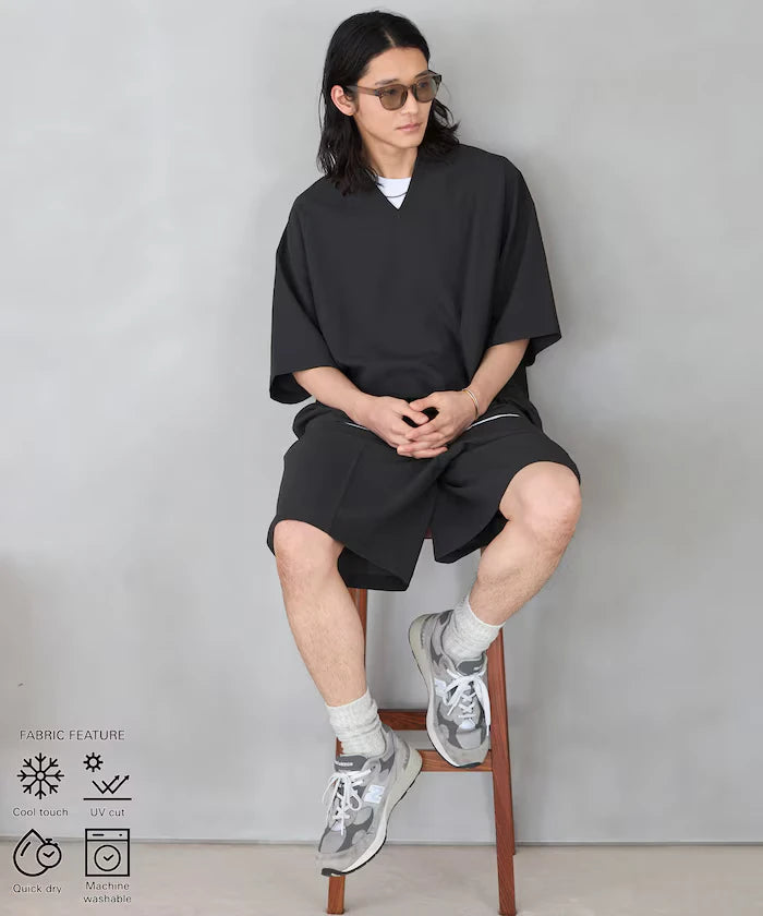 Functional Fabric Pullover Short Sleeve Shirt Set 3-piece Set / Washable / UV Cut / Quick Dry / Cool Touch