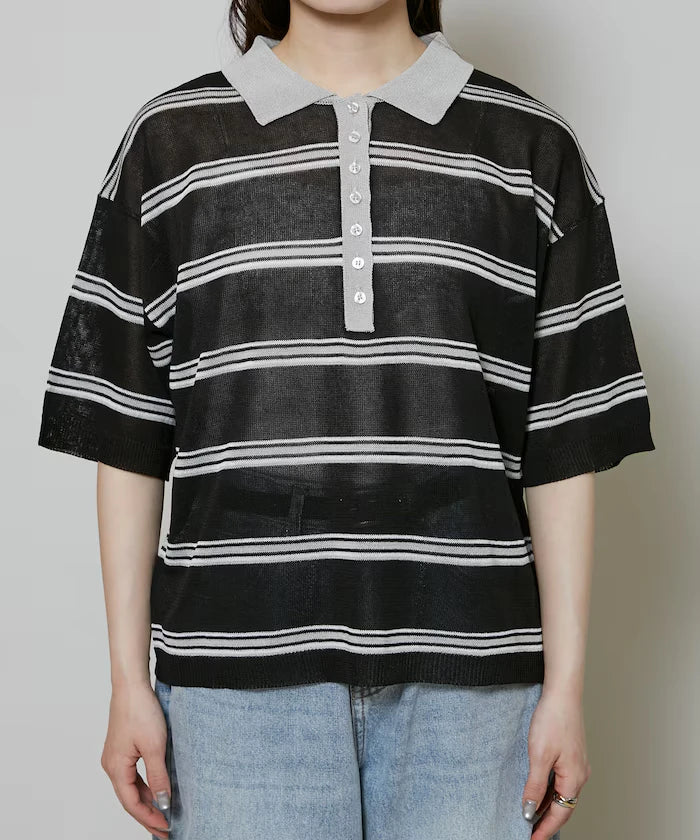 Sheer Border Short Sleeve Polo Summer Knit Limited Release