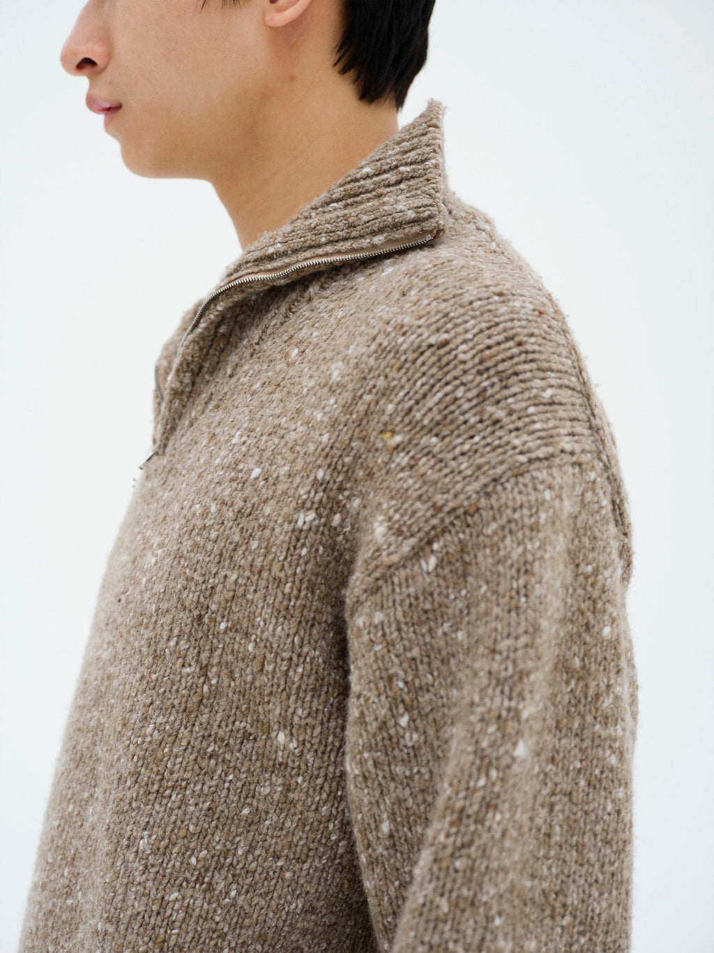 LOW-GAUGE HOMESPUN TWEED KNIT ZIP TURTLE