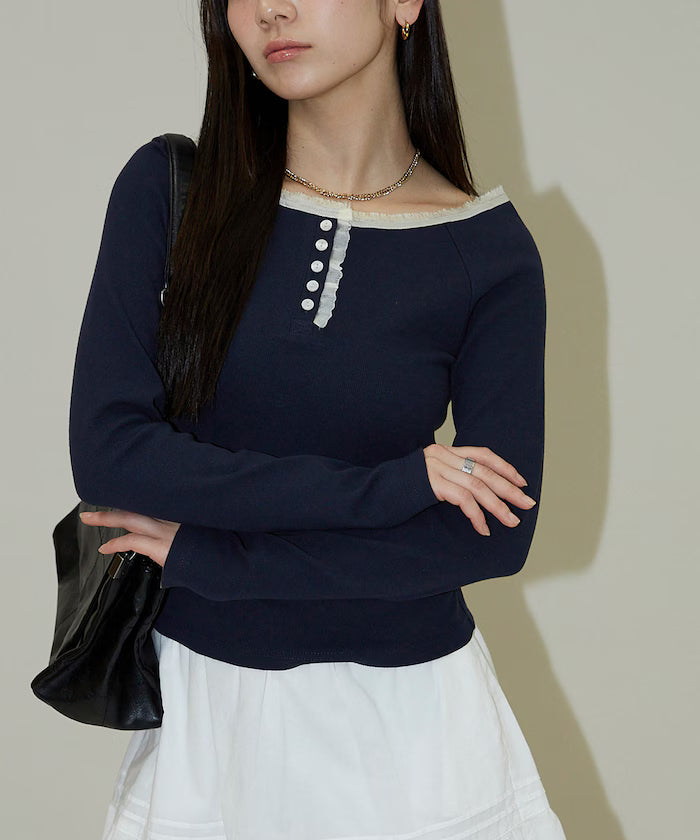 Lace Insert Long Sleeve T-Shirt