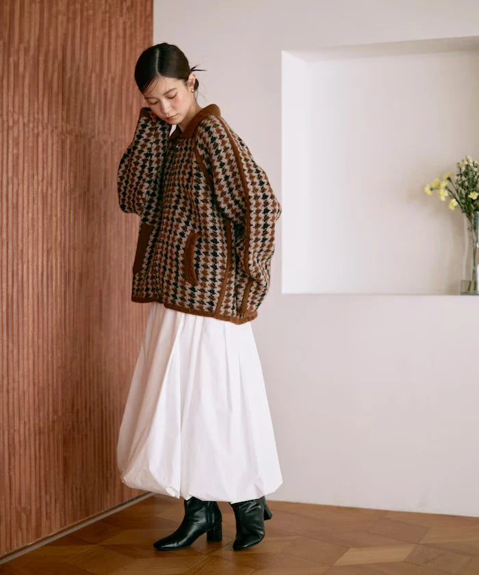Wool Blend Gancube Check Knit Zip Blouson