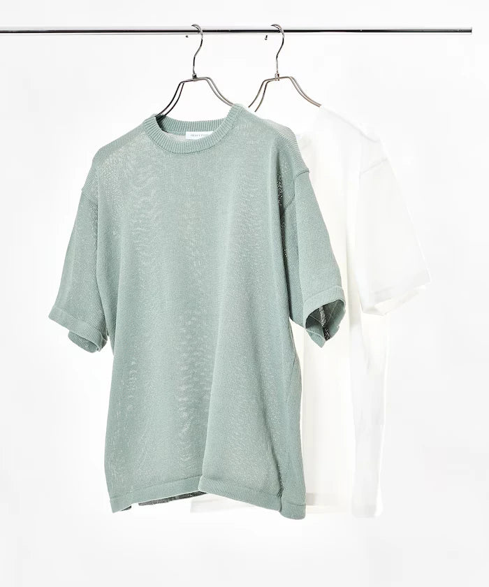Sheer Knit & Cotton T-Shirt Layered Set