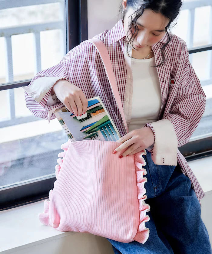 Color Block Knit Ruffle One Shoulder Bag