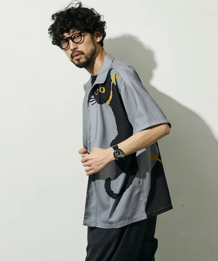 Open Collar Big Pattern Short Sleeve Shirt / Big Silhouette