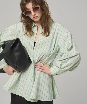 Flare Silhouette Skipper Balloon Sleeve Shirt