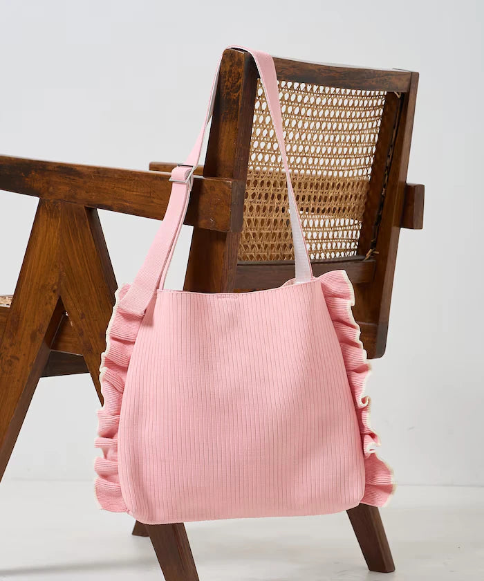 Color Block Knit Ruffle One Shoulder Bag