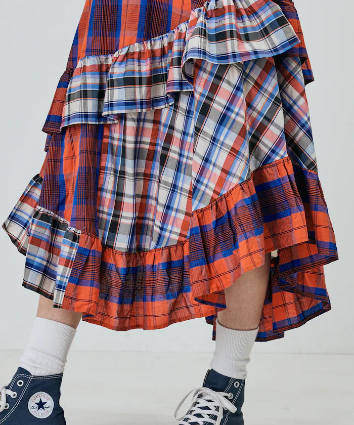 Check x Check Asymmetrical Frill Skirt