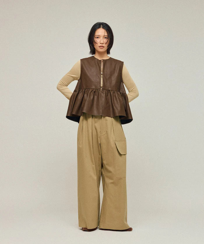Leather Peplum Gathered Vest