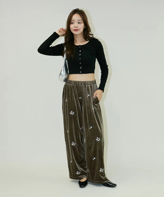 Flower Embroidery Velvet Easy Pants Limited Edition