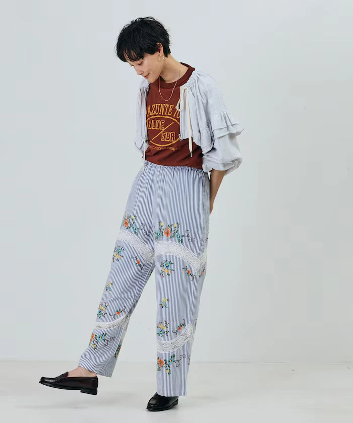 India Flower Cross Embroidery Lace Pants