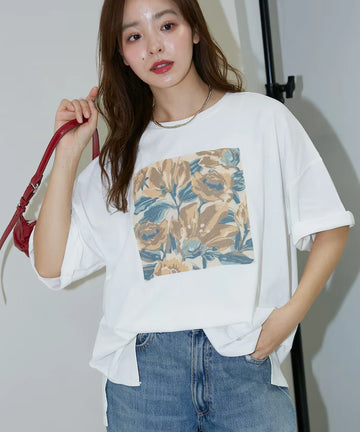 Flower Nuance Art Box Print Big Silhouette T-Shirt Limited Release