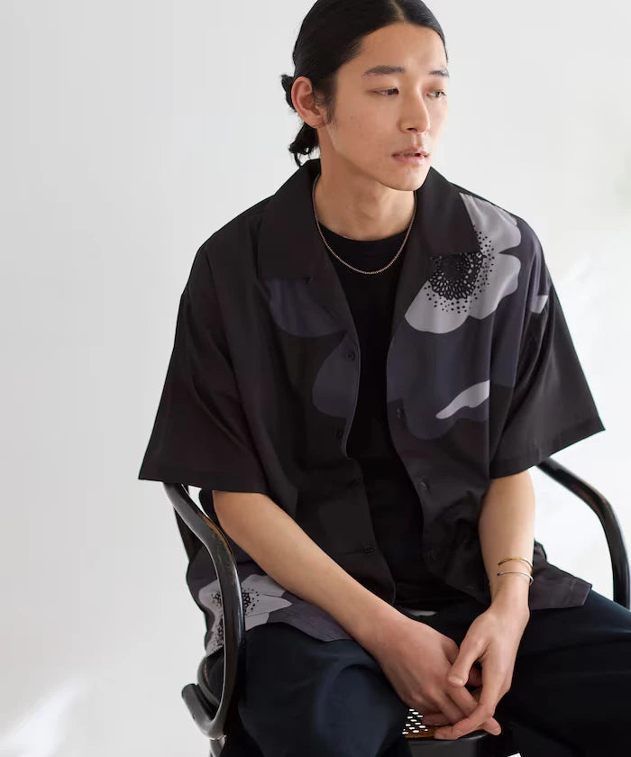 Open Collar Big Pattern Short Sleeve Shirt / Big Silhouette