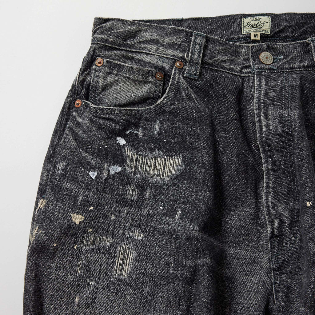 GL42579H / RECYCLED WASTE SUVIN COTTON YARN 14oz. DENIM 5POCKET WIDE PANTS VINTAGE WASHED (ZIPPER FLY)