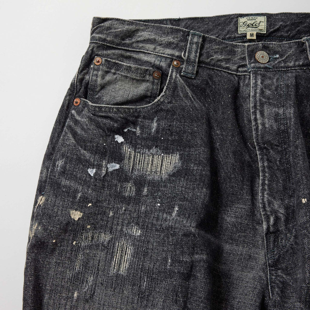 GL42579H / RECYCLED WASTE SUVIN COTTON YARN 14oz. DENIM 5POCKET WIDE PANTS VINTAGE WASHED (ZIPPER FLY)