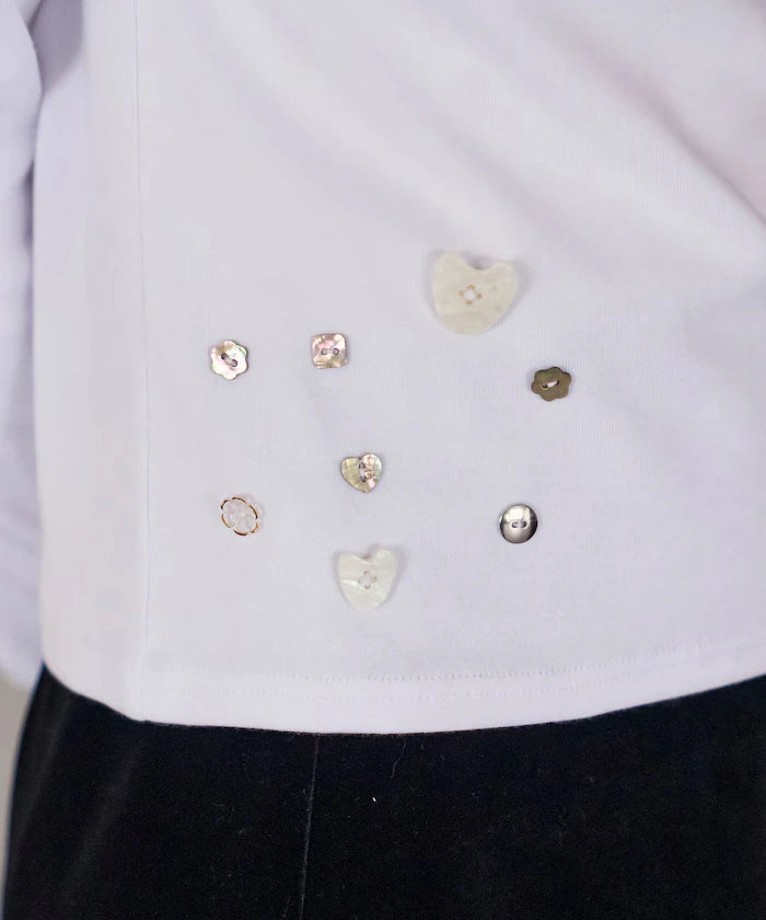 Many Button Cotton Modal Long Sleeve T-Shirt