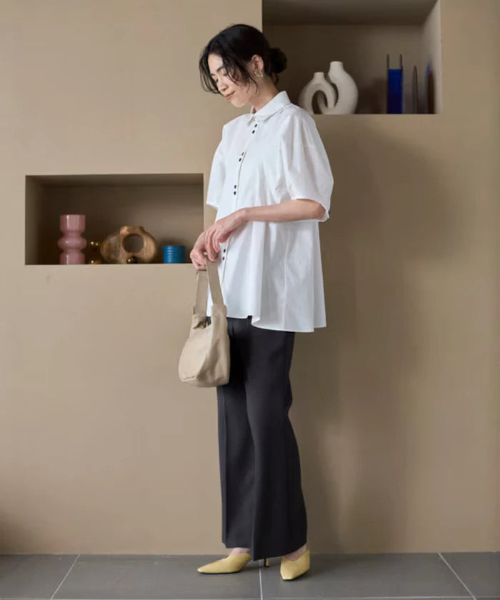 Switching Design Balloon Sleeve Shirt / 5-Minute Sleeve Blouse [Limited Edition]