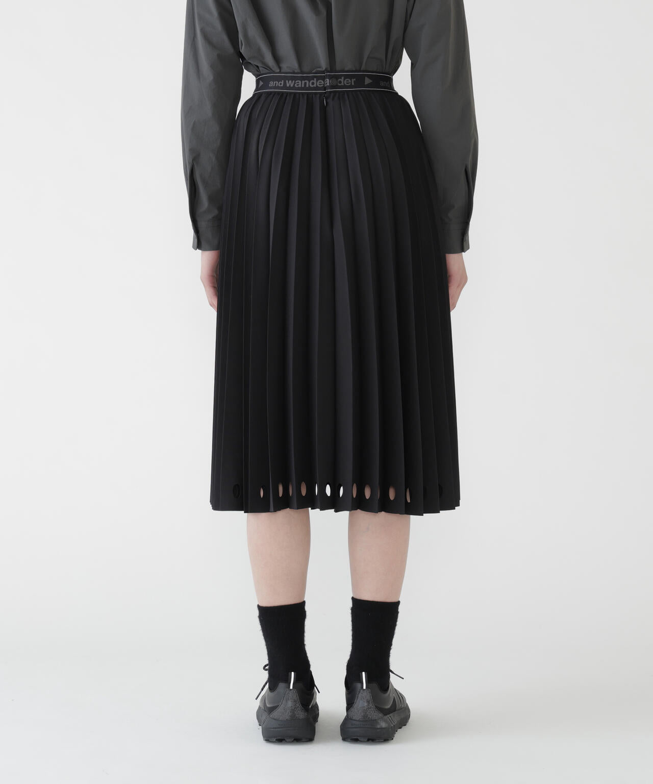 PE melange twill pleats skirt (W)