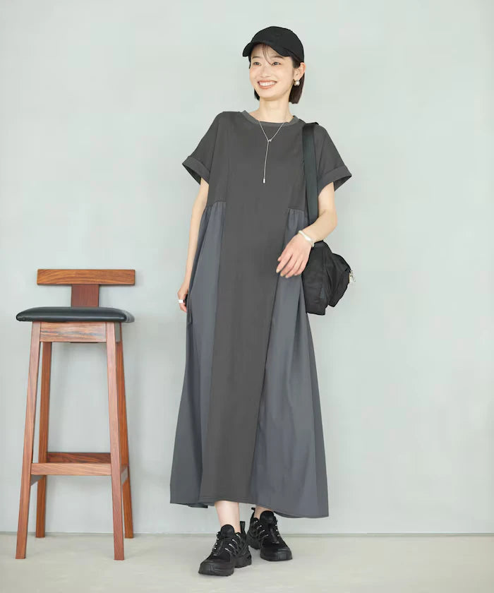 Organic Cotton Mixed Material Docking Gather Dress