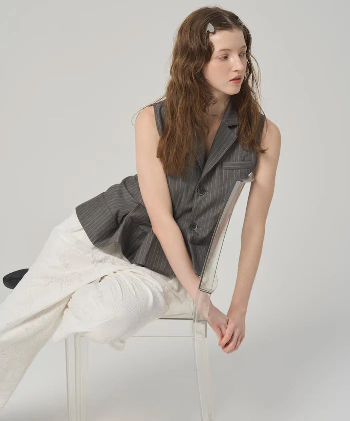 Pinstripe Flare Hem Short Vest