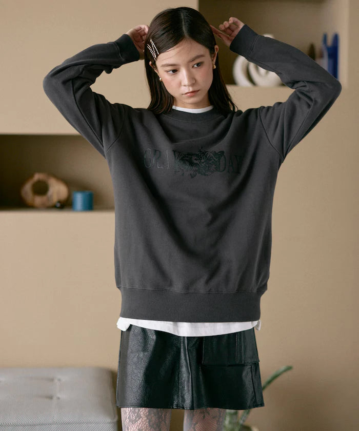 Organic Cotton Animal Logo Print Sweat / CAT / Relaxed Fit / French Terry Sweat