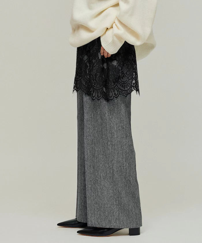 Lace Layered Slacks / Center Press Wide Slacks