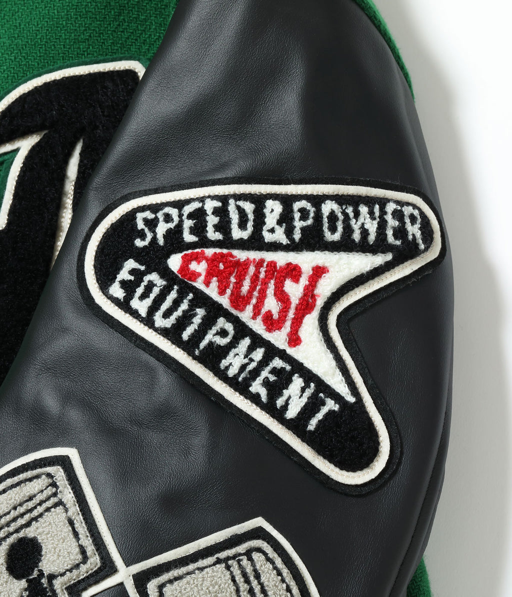 30oz. WOOL MELTON AWARD JACKET “CRANK BUSTERS” (GREEN)