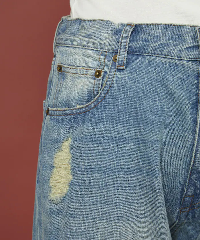 Flower Embroidery Wide Denim