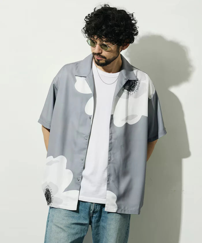 Open Collar Big Pattern Short Sleeve Shirt / Big Silhouette