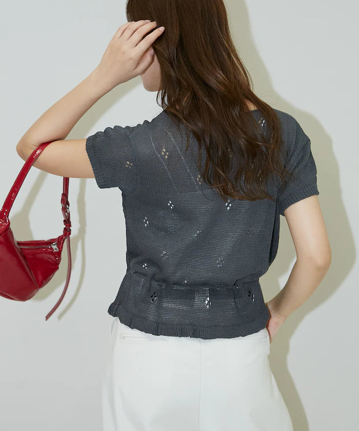 Linen Touch Eyelet Knit Cardigan Limited Edition