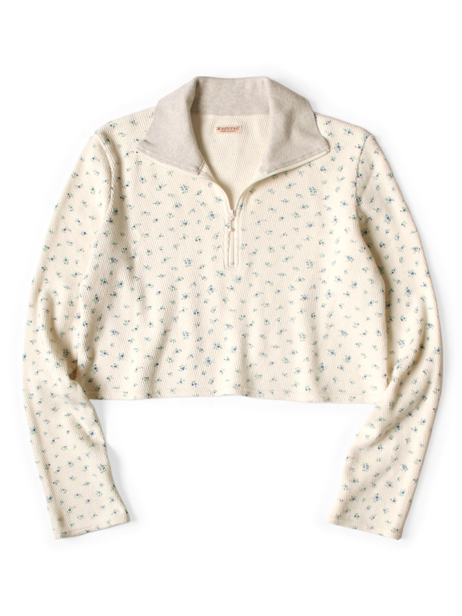 Waffle Jersey Small Floral pt Half ZIP Cropped Long T