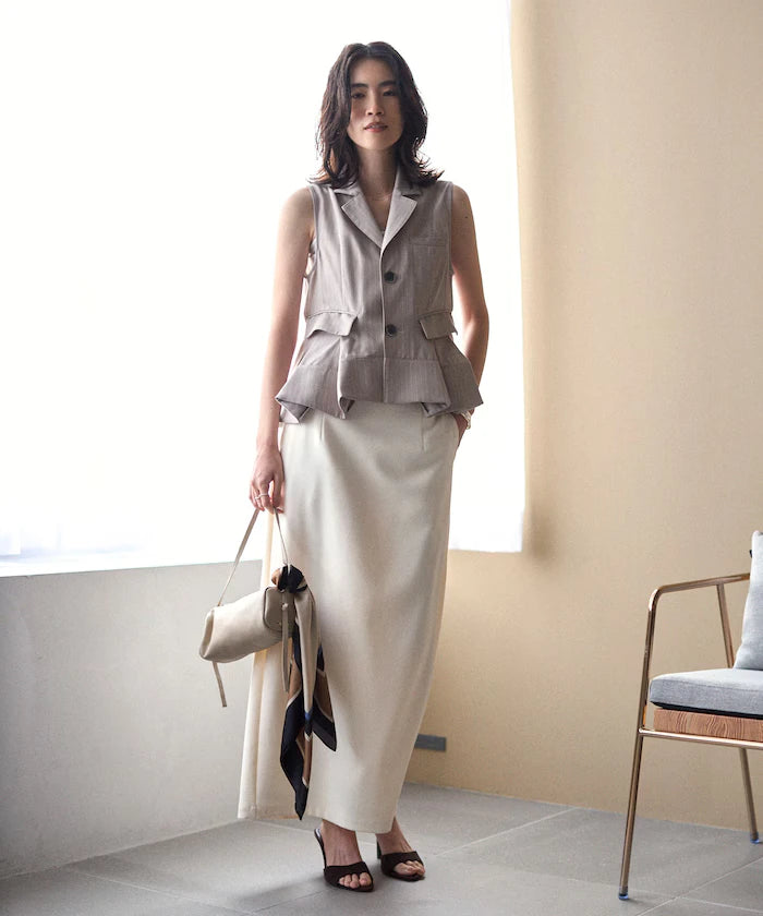 Pinstripe Flare Hem Short Vest