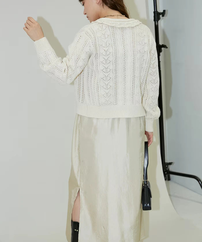 Mixed Material Shirring Satin Dress Limited Release