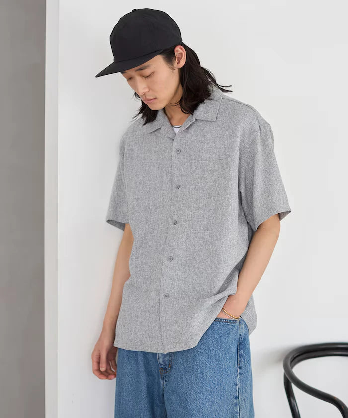 Dry Touch Summer Tweed Short Sleeve Open Collar Shirt