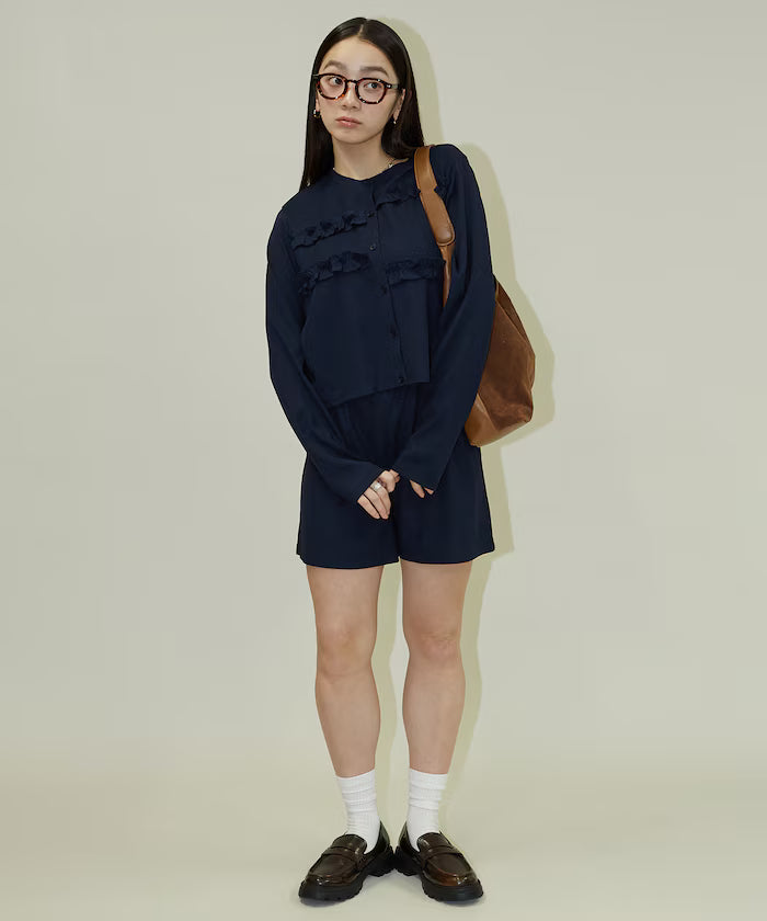 Frill Design Cardigan Short Pants Set Up Limited Release