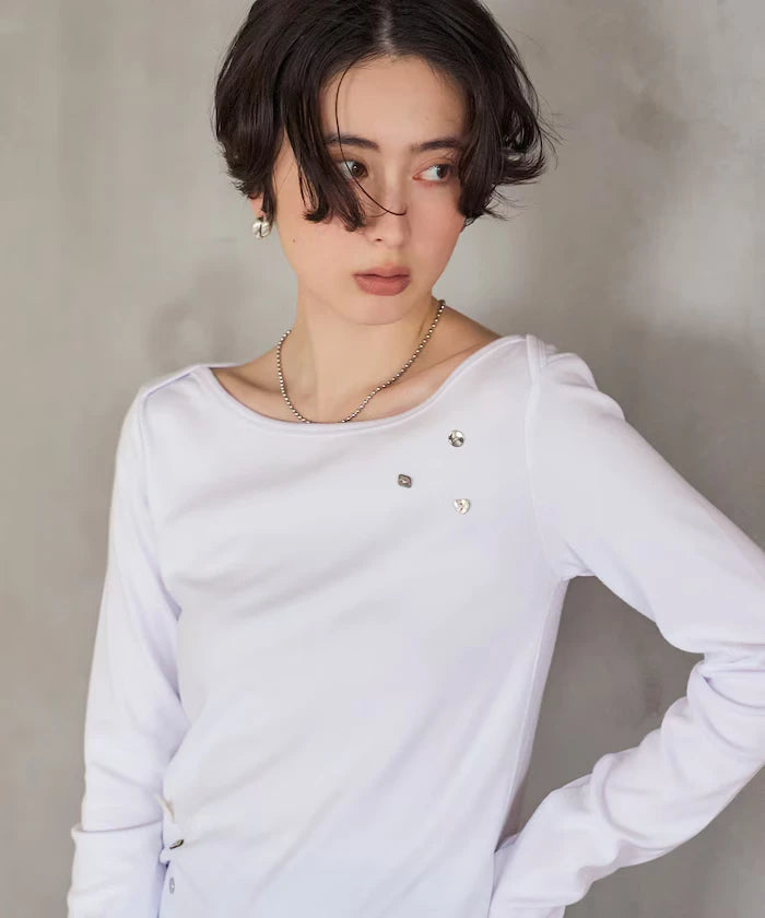 Many Button Cotton Modal Long Sleeve T-Shirt