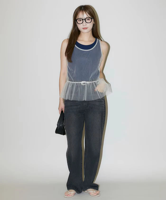 <Set Item> Tulle Layered Tank Top Limited Edition