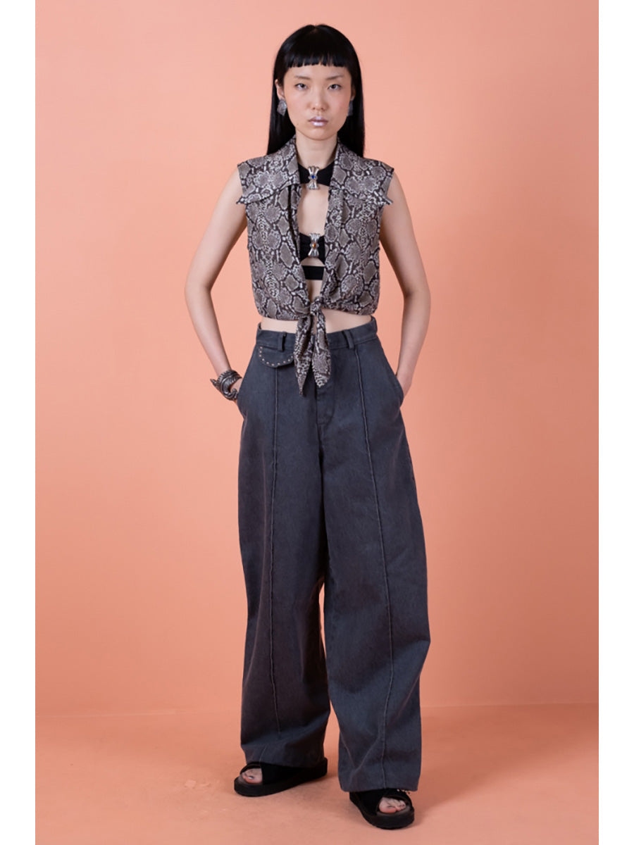 Silk Rayon Snake Pattern Langle Color Sleeveless Blouse...