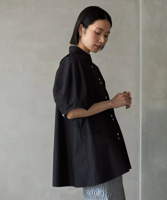 Switching Design Balloon Sleeve Shirt / 5-Minute Sleeve Blouse