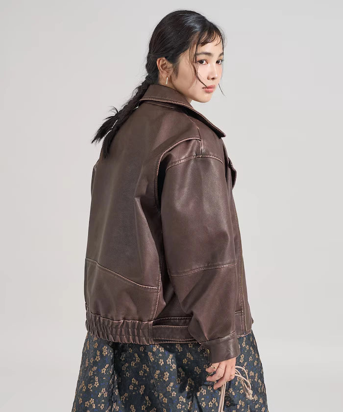 Vintage-Like Leather Double Riders Jacket