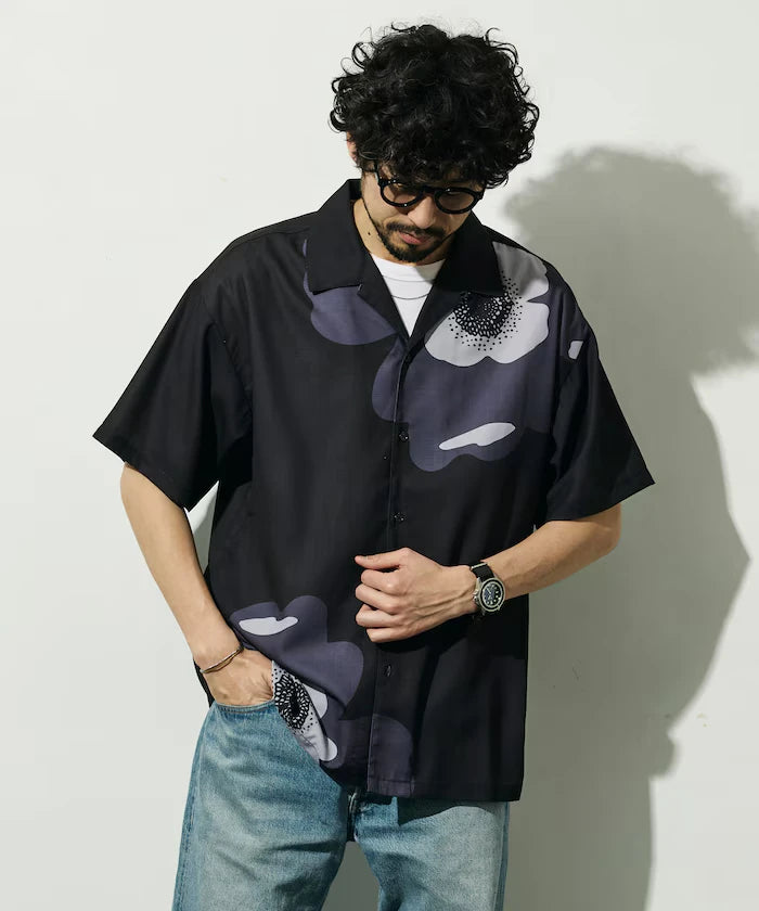 Open Collar Big Pattern Short Sleeve Shirt / Big Silhouette