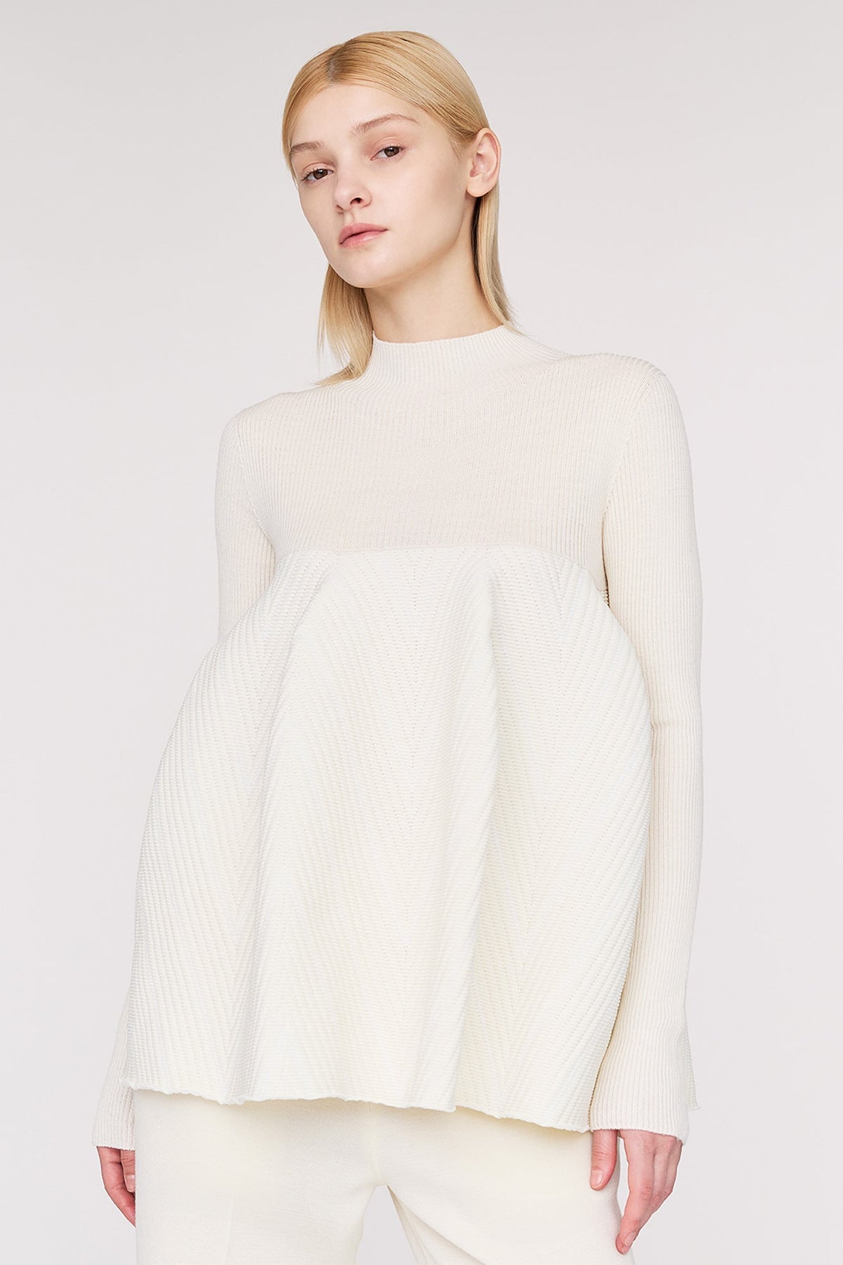POTTERY HERRINGBONE LONG SLEEVE BUST FLARE TOP